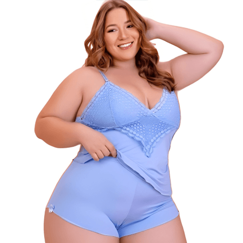 Baby doll microfibra mais renda plus size com renda delicada e alças reguláveis